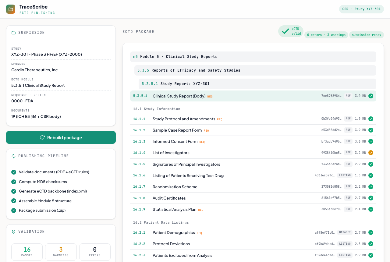 Screenshot of the CSR eCTD publishing demo