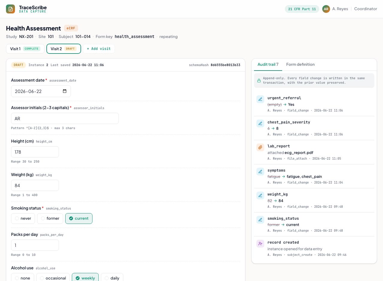 Screenshot of the EDC data capture demo