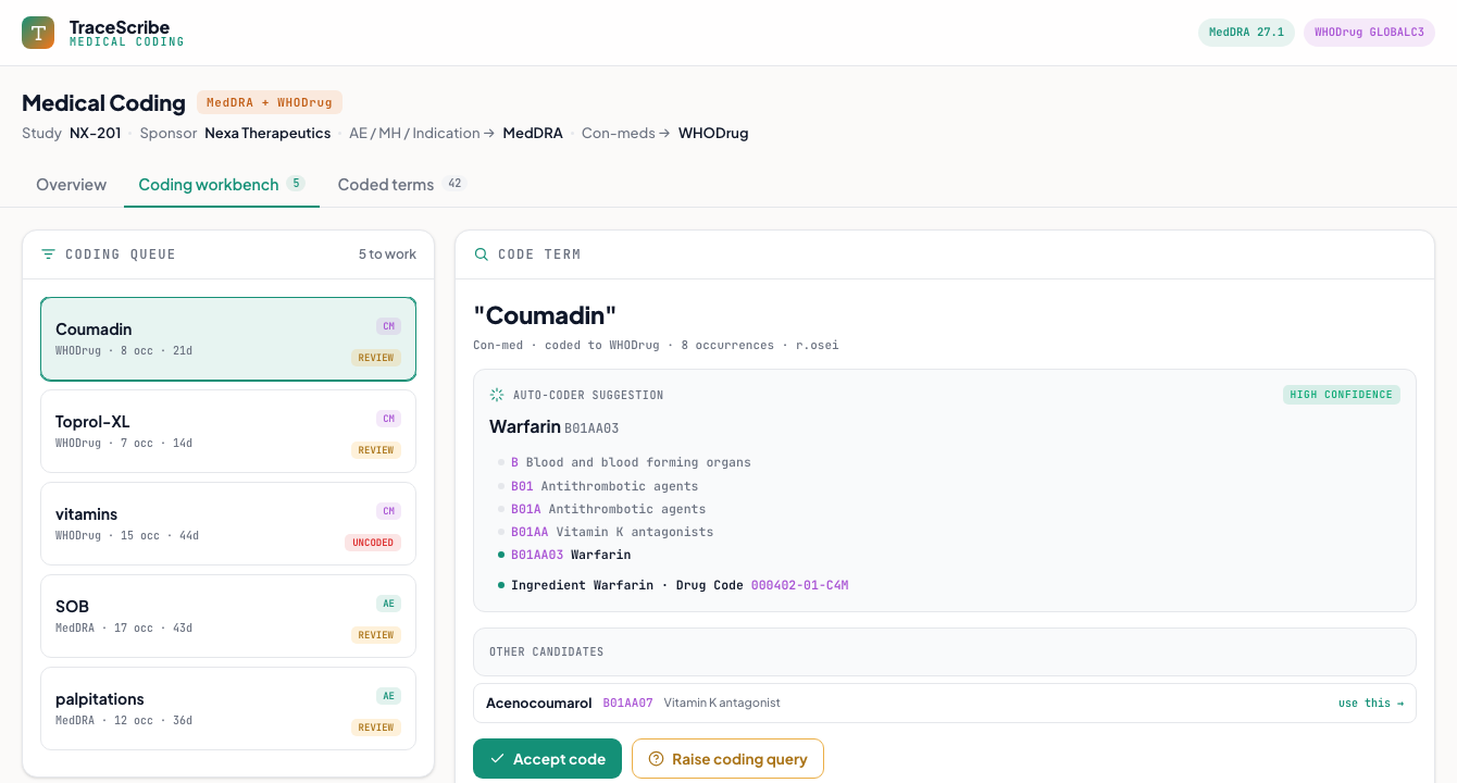 Screenshot of the medical coding workbench demo
